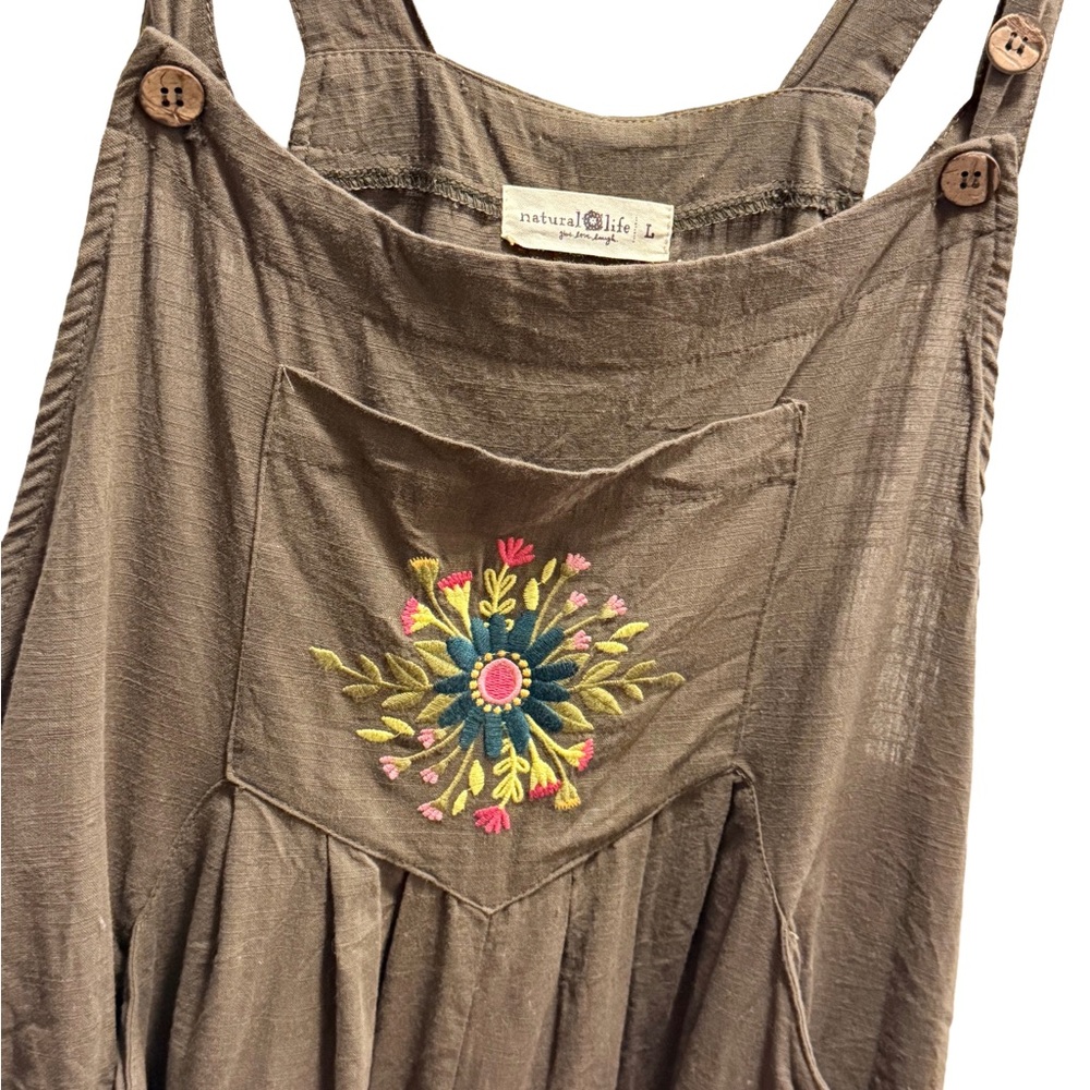 NATURAL LIFE Brown Embroidered Wide-Leg Jumpsuit - Picture 5 of 9